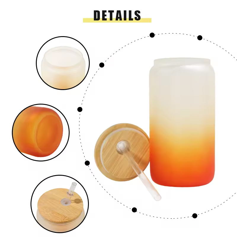 RTS US Warehouse in Stock Mix 8 Colors Gradient Glass Can 16oz Sub Ombre Glass Tumbler with Wood Lid 25pcs/ctn