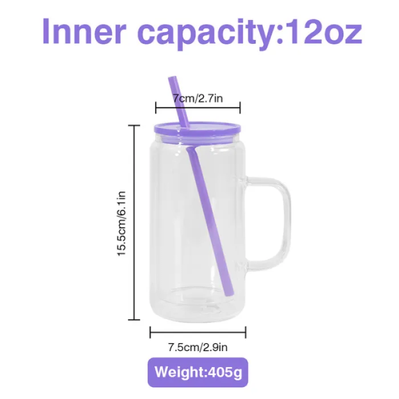 US Stocked 16oz Double Wall Glass Tumbler Handled Snow Globe Glass 12oz Drinkware with Pre-Drilled Hole Colorful Lid 25pcs/ctn