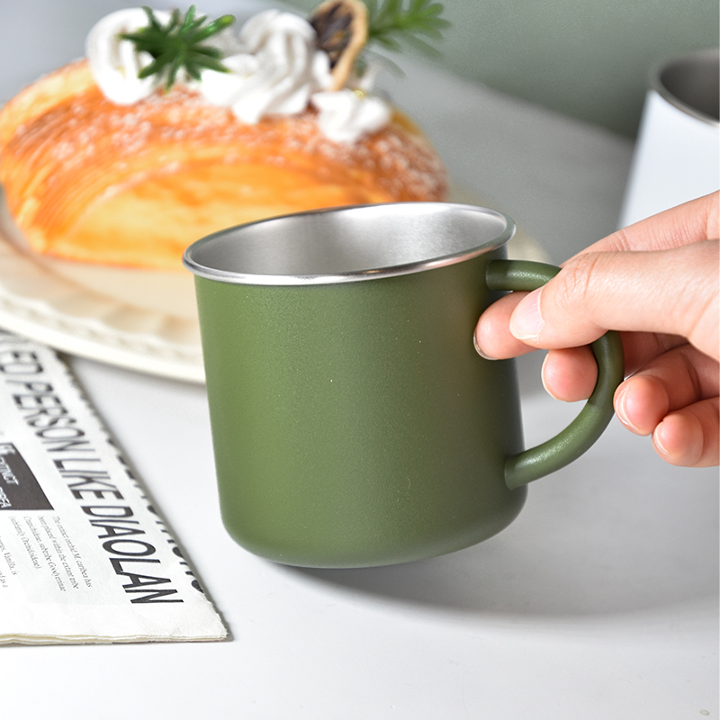Custom 400ml Stainless Steel Mug SS304 Single Wall Coffee Mug Custom logo Travel Mug Powder Coated Camping Cup with Handle