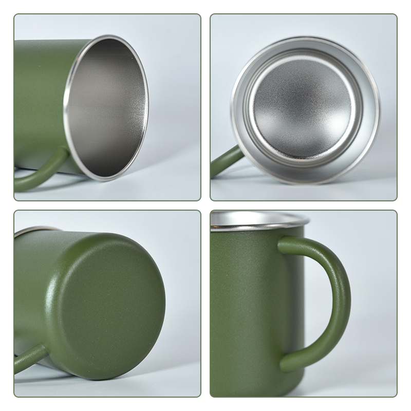 Custom 400ml Stainless Steel Mug SS304 Single Wall Coffee Mug Custom logo Travel Mug Powder Coated Camping Cup with Handle