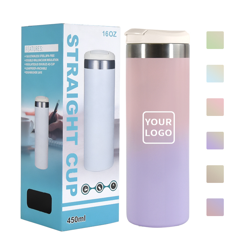 Insulated Tumbler Ombre 16oz Stainless Steel Tumbler Double Wall Vacuum Cup Tumbler With 2 Lids and Straw