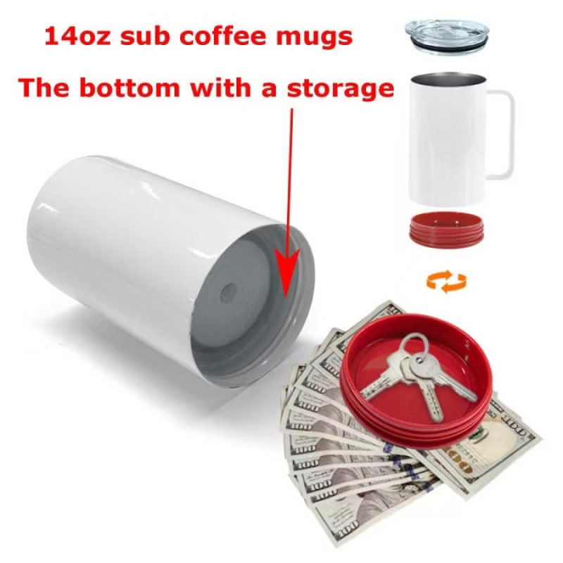 Sublimation 14oz Sublimation Handle Tumbler with Plastic Storage Bottom Container Sublimation Beer Coffee Mug