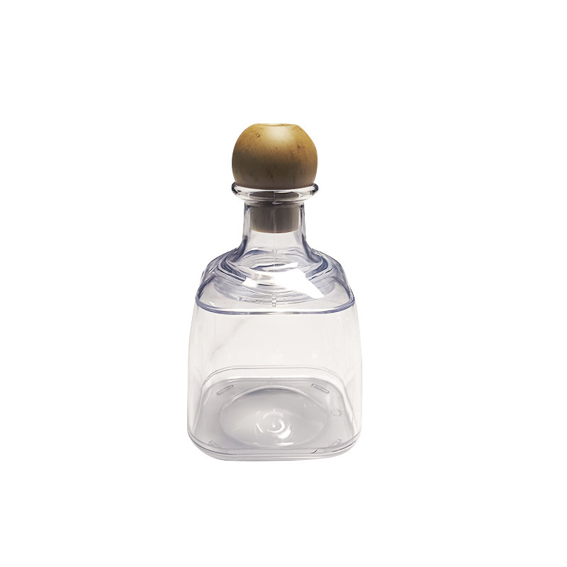 Ready for Shipment 375ml Mini Tequila Bottles Acrylic Water Reusable Cup Mini Tequila Bottles with Wooden Stopper