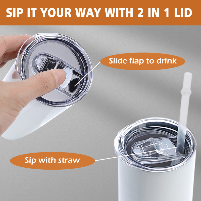 25pcs/ctn US Warehouse RTS 20oz Sublimation Straight Tumbler Insulated Double Wall Stainless Steel Cup With Plastic Straw