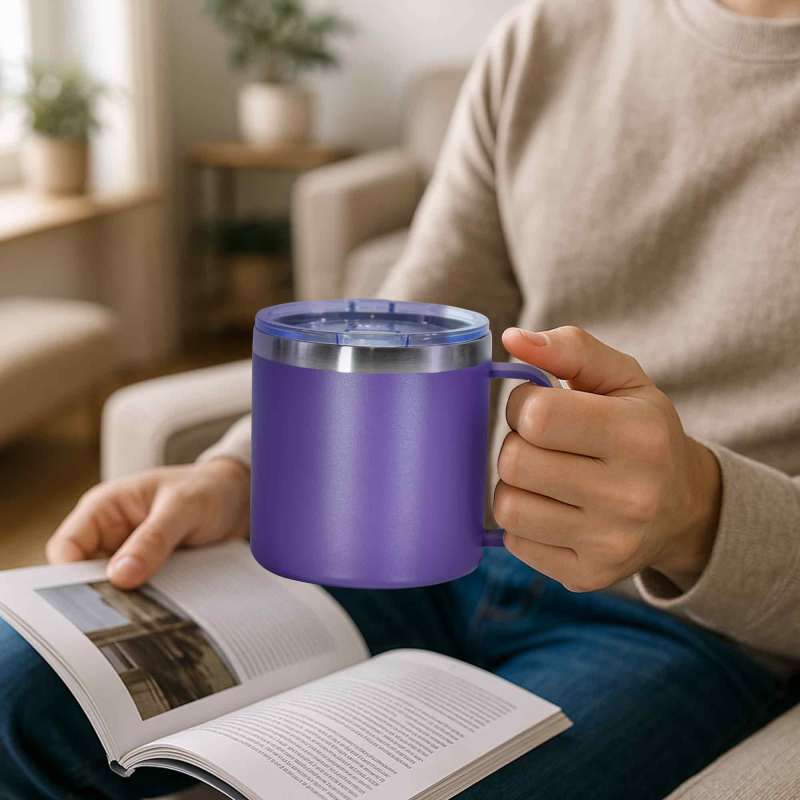 Custom logo Leak Proof 14oz Metal 304 Stainless Steel Thermal Travel Coffee Mug with Handle