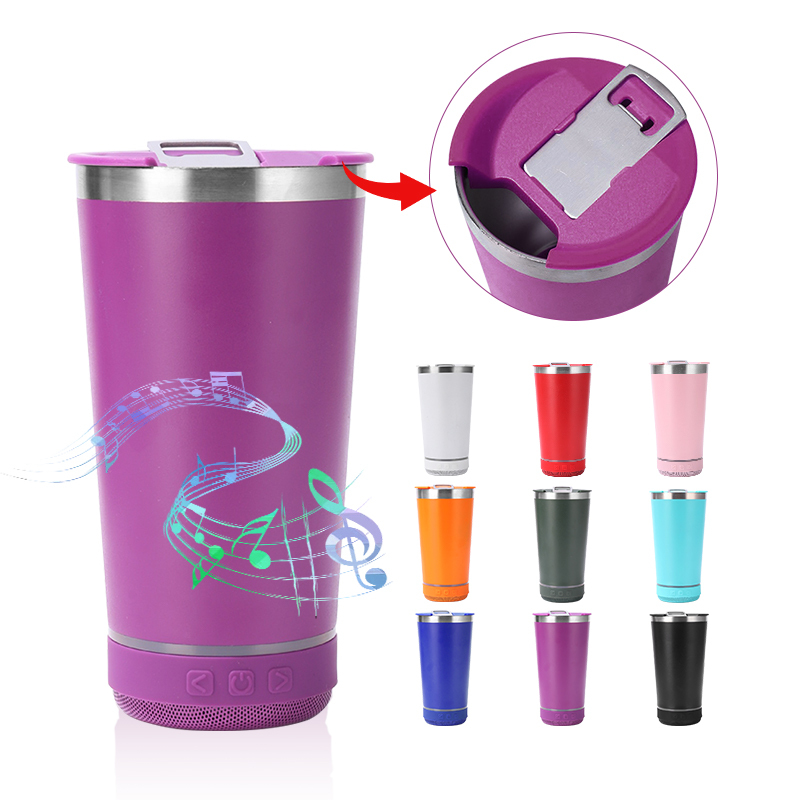 New 16oz Beer Cup Reusable Stainless Steel Outdoor Tumbler 473ML Insulated Beer Cups With Opener and Wireless Speaker