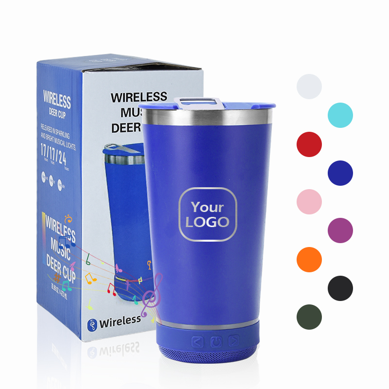 New 16oz Beer Cup Reusable Stainless Steel Outdoor Tumbler 473ML Insulated Beer Cups With Opener and Wireless Speaker