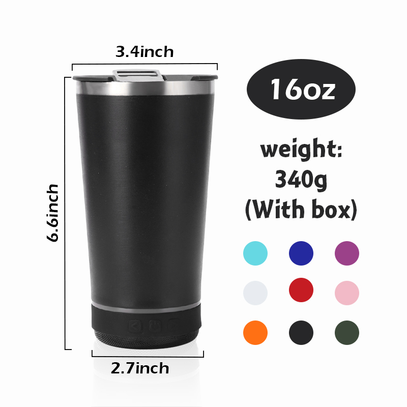 New 16oz Beer Cup Reusable Stainless Steel Outdoor Tumbler 473ML Insulated Beer Cups With Opener and Wireless Speaker
