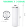 RTS USA 20oz Glow in the Dark White to Green Straight Stainless Steel Tumbler with Straw Stocked at Warehouse for Sublimation