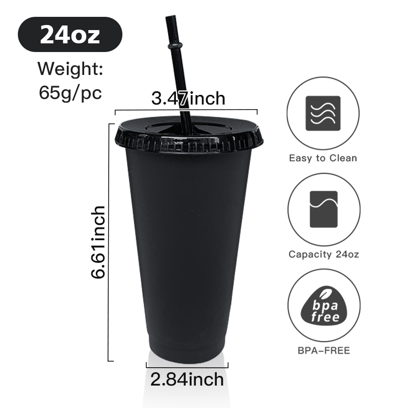 Custom logo Creative Matte Black Plastic Cups 24oz Personalization Single Layer PP Plastic Tumbler with Lid and Straw