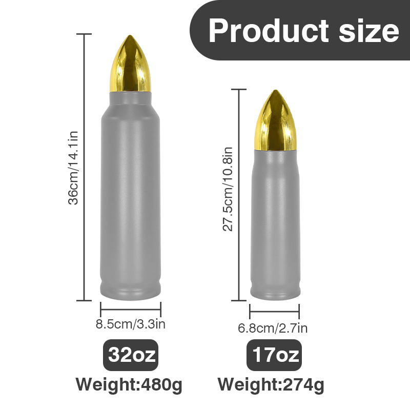 500ml Stainless Steel Bullet Tumbler Shape Water Bottle 17oz Double Wall Vacuum Insulated Coffee Mug for Hiking Traveling