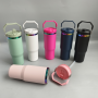 Custom Rainbow Under Tumbler Powder Coated 30oz Water Bottle With Leak Proof Flip Straw Lid Portable Handle for Laser Engraving