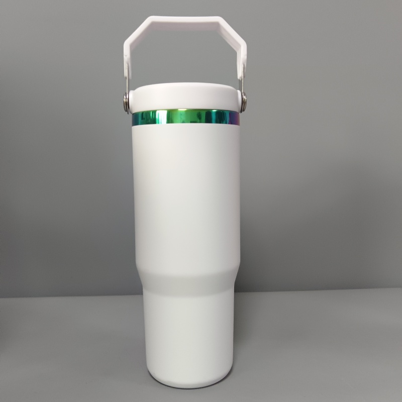 Custom Rainbow Under Tumbler Powder Coated 30oz Water Bottle With Leak Proof Flip Straw Lid Portable Handle for Laser Engraving