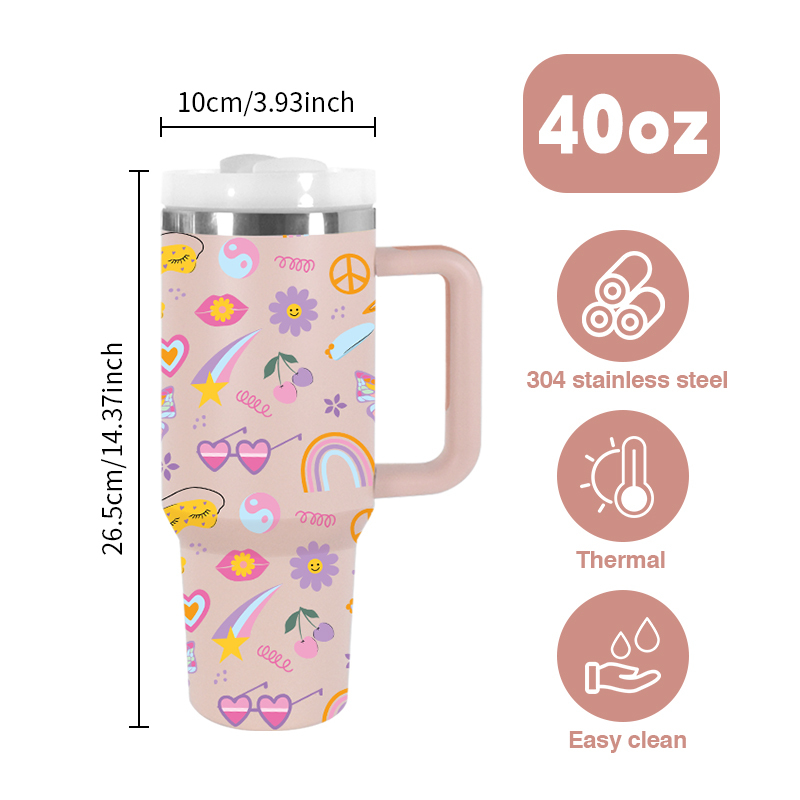 RTS USA Warehouse Stock 40oz H2.0 Powder Coated Double Wall Stainless Steel Tumblers Travel Mug with Pattern Gift 1pcs