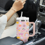 RTS USA Warehouse Stock 40oz H2.0 Powder Coated Double Wall Stainless Steel Tumblers Travel Mug with Pattern Gift 1pcs