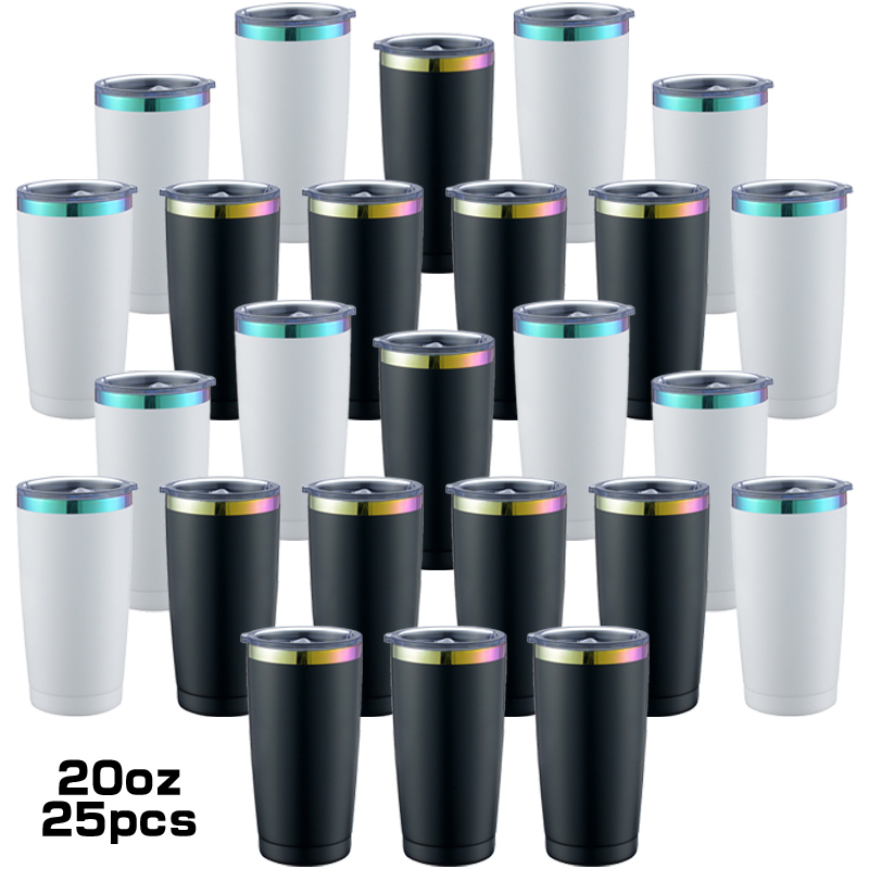 RTS USA Warehouse Stocked 25pcs/ctn 20oz Powder Coated Car Mug rainbow Underneath Stainless Steel for Laser 2 Colors Mixed
