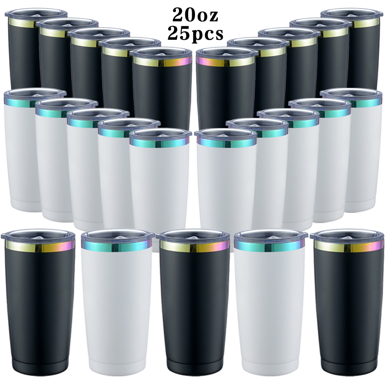 RTS USA Warehouse Stocked 25pcs/ctn 20oz Powder Coated Car Mug rainbow Underneath Stainless Steel for Laser 2 Colors Mixed