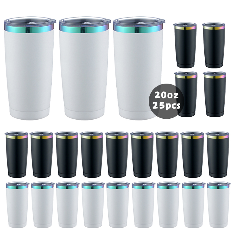 RTS USA Warehouse Stocked 25pcs/ctn 20oz Powder Coated Car Mug rainbow Underneath Stainless Steel for Laser 2 Colors Mixed