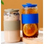 16oz 20oz Thicken Reusable Glass Tumblers with Lids Straws Removable Silicone Sleeve for Hot /Iced Drinking Travel Water Bottle