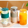 16oz 20oz Thicken Reusable Glass Tumblers with Lids Straws Removable Silicone Sleeve for Hot /Iced Drinking Travel Water Bottle