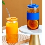 16oz 20oz Thicken Reusable Glass Tumblers with Lids Straws Removable Silicone Sleeve for Hot /Iced Drinking Travel Water Bottle