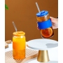 16oz 20oz Thicken Reusable Glass Tumblers with Lids Straws Removable Silicone Sleeve for Hot /Iced Drinking Travel Water Bottle