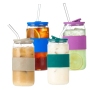 16oz 20oz Thicken Reusable Glass Tumblers with Lids Straws Removable Silicone Sleeve for Hot /Iced Drinking Travel Water Bottle
