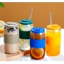 16oz 20oz Thicken Reusable Glass Tumblers with Lids Straws Removable Silicone Sleeve for Hot /Iced Drinking Travel Water Bottle