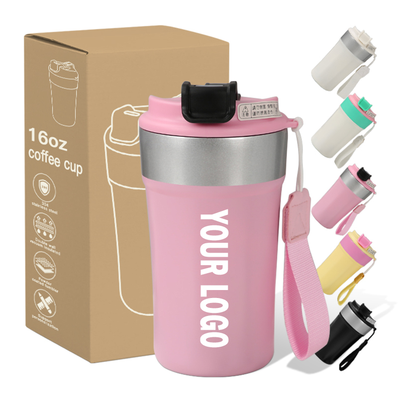 16oz Travel Mug Insulated Coffee Cup Stainless Steel Vacuum Mug Reusable Double Walled Tumbler with 2in1 Lids