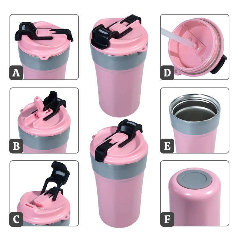 16oz Travel Mug Insulated Coffee Cup Stainless Steel Vacuum Mug Reusable Double Walled Tumbler with 2in1 Lids