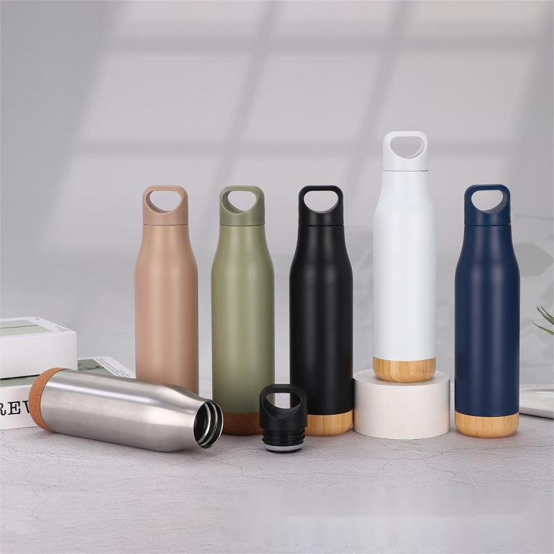 Custom 500ml New Cork Base Handle Sports Bottle 304 Stainless Steel Insulated Water Bottle Outdoor Portable Small Spout