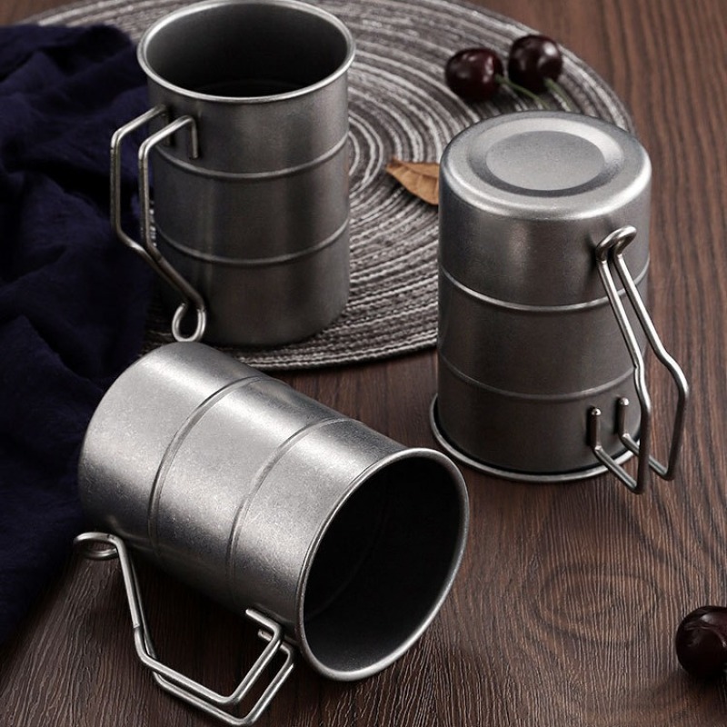 Retro Industrial Style Vintage 304 Stainless Steel Coffee Mugs with Handle Camping Outdoor Hiking Beer Cup Mug 350ml 500ml