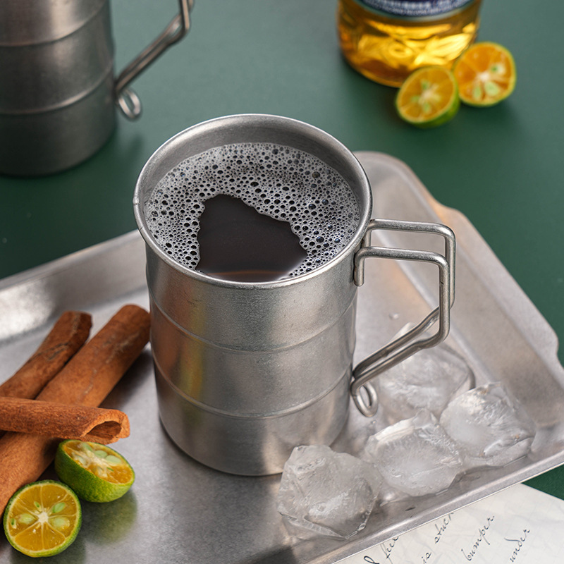 Retro Industrial Style Vintage 304 Stainless Steel Coffee Mugs with Handle Camping Outdoor Hiking Beer Cup Mug 350ml 500ml