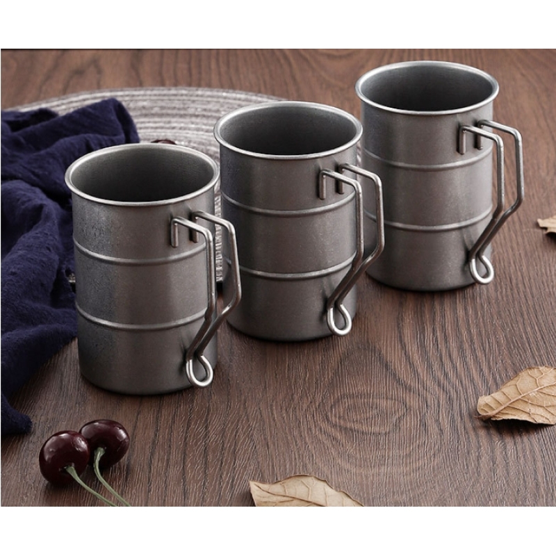 Retro Industrial Style Vintage 304 Stainless Steel Coffee Mugs with Handle Camping Outdoor Hiking Beer Cup Mug 350ml 500ml