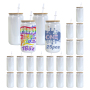 RTS USA Warehouse in Stock 25pcs/ctn 16oz Sublimation Shimmer White Glass Can with Bamboo Lid and Plastic Straw