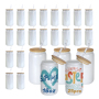 RTS USA Warehouse in Stock 25pcs/ctn 16oz Sublimation Shimmer White Glass Can with Bamboo Lid and Plastic Straw
