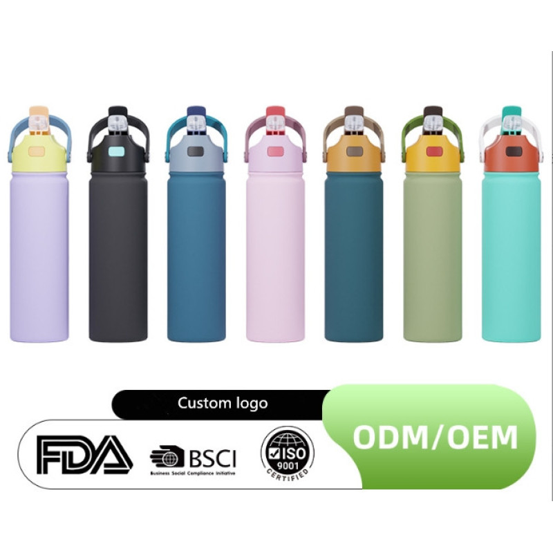 Custom Logo 304 Stainless Steel Insulated Sports Water Bottle Tumbler With Straw Dual-use Lid Drink Flask Design for Gym 22oz