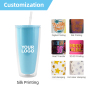 24oz Personalized Plastic Cups BPA Free Double Wall Clear Plastic Juice Water Tumbler Tea Coffee Mug With Straw and Lids