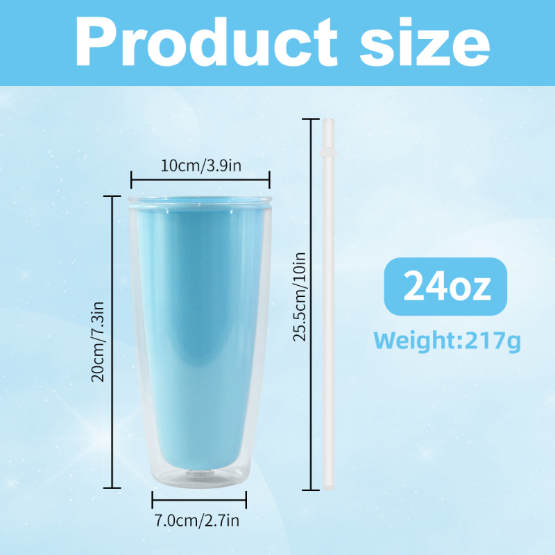 24oz Personalized Plastic Cups BPA Free Double Wall Clear Plastic Juice Water Tumbler Tea Coffee Mug With Straw and Lids