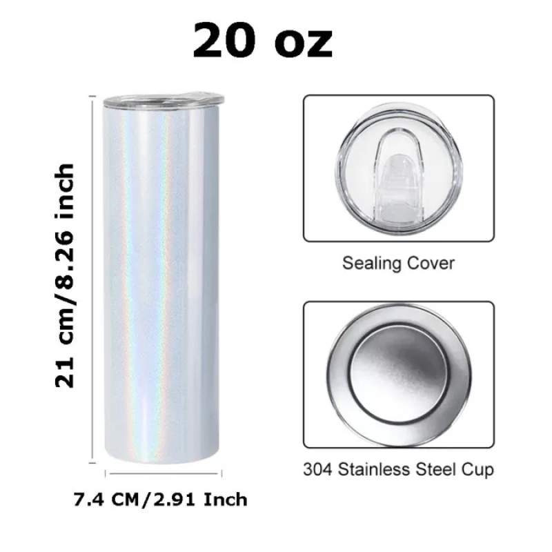 USA Warehouse in Stocked 20oz Shimmer Glitter White Holographic Sublimation Blanks Tumbler 25PCS/CTN