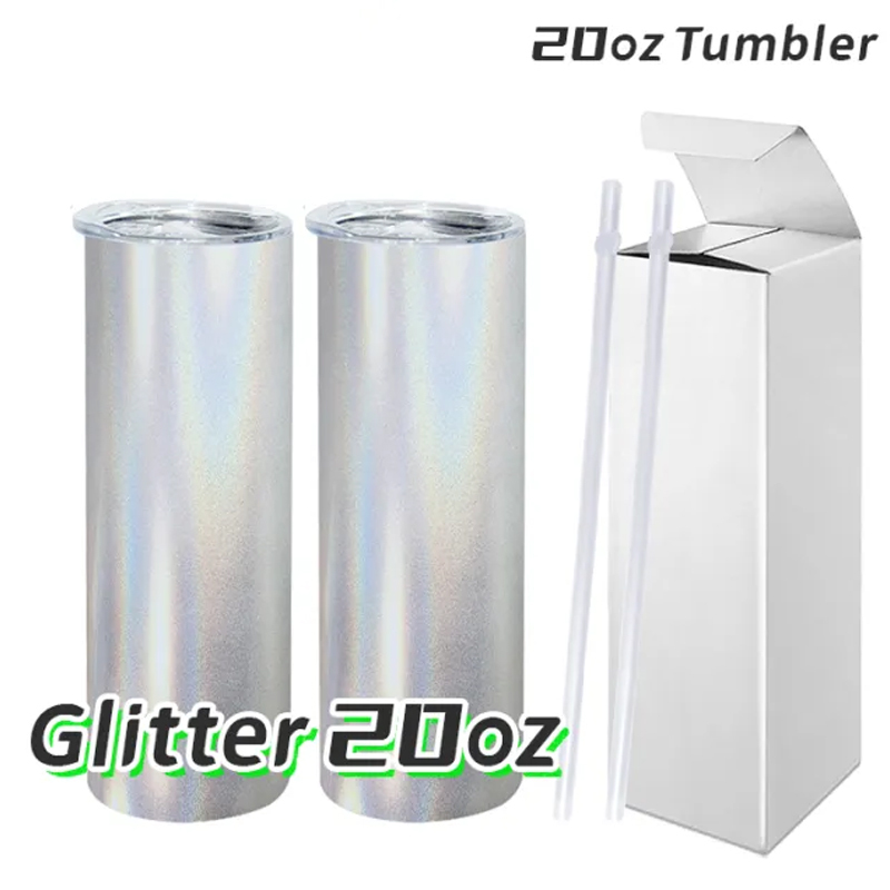 USA Warehouse in Stocked 20oz Shimmer Glitter White Holographic Sublimation Blanks Tumbler 25PCS/CTN