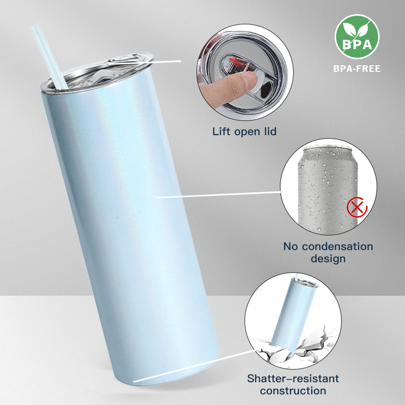 USA Warehouse in Stocked 20oz Shimmer Glitter White Holographic Sublimation Blanks Tumbler 25PCS/CTN