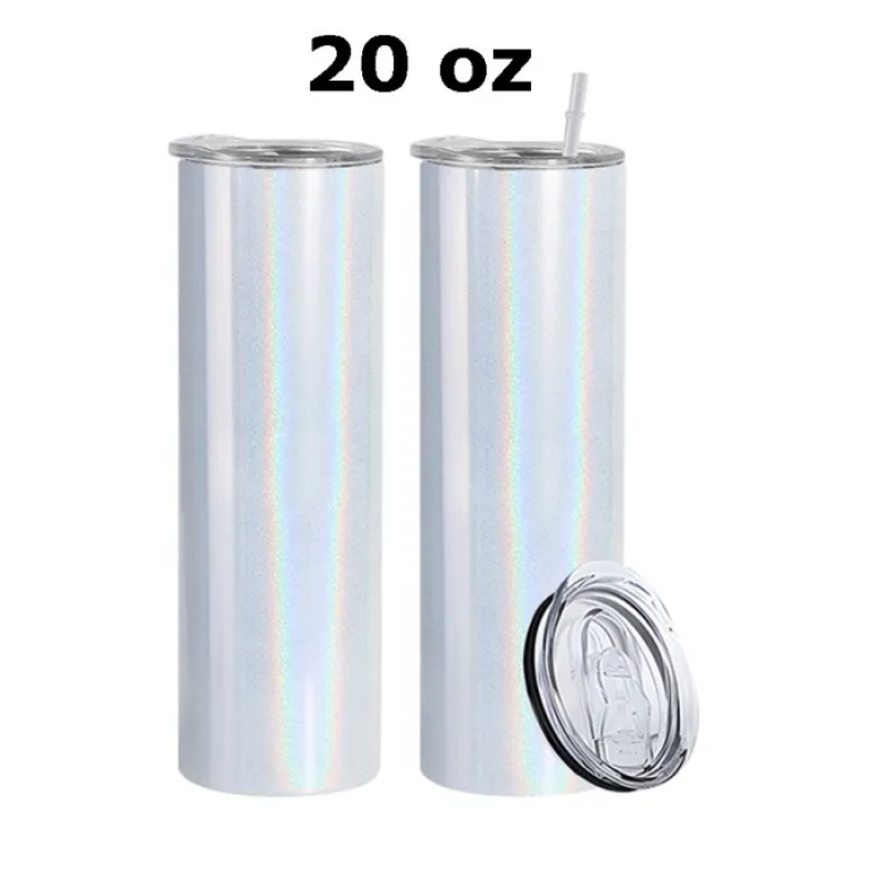 USA Warehouse in Stocked 20oz Shimmer Glitter White Holographic Sublimation Blanks Tumbler 25PCS/CTN