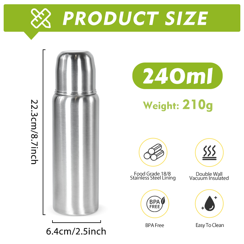 8oz Stainless Steel Sippy Cup Bottle Plastic-Free, CPC Certified, Medical-Grade Silicone Sipper Spout Fast Flow for Kids