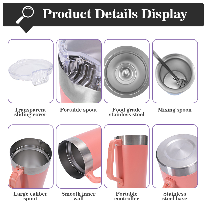 Personalized 1900ml 150ml Ice Bucket Cup Set Stainless Steel Powder Insulated Beer Mug Large Capacity Tumbler with Handle Straw