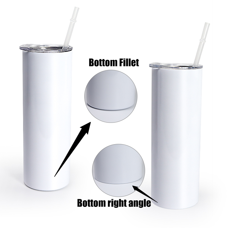 RTS US Warehouse 50PCS/CTN White Sublimation Blanks Stainless Steel Tumbler Straight 20oz Skinny Tumbler With Straw and Lids