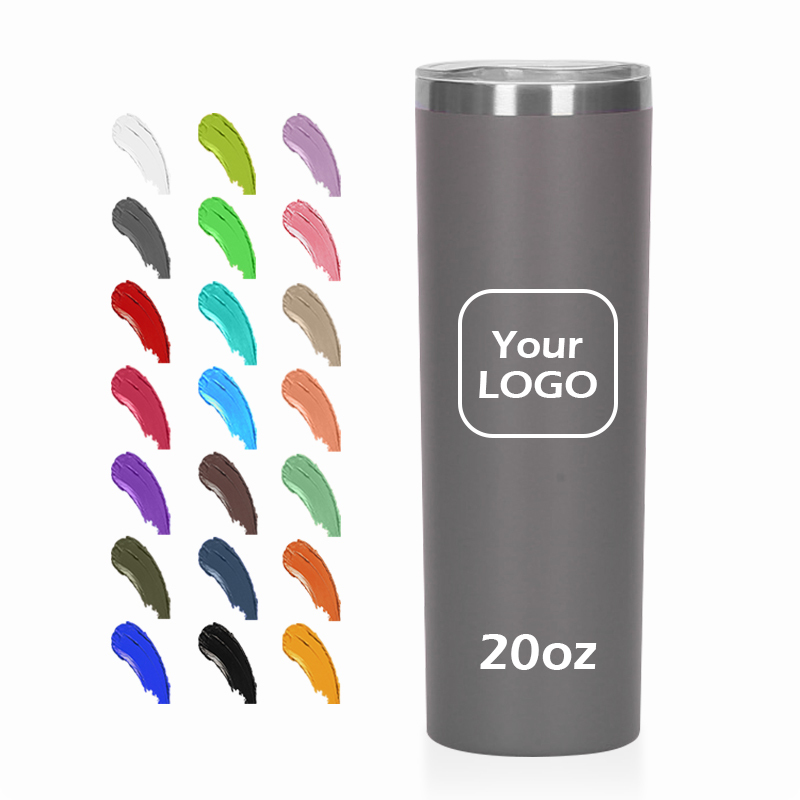 Custom logo 20 oz Double Wall Vacuum Insulated Stainless Steel Skinny Tumbler With Straw and Sliding Lid