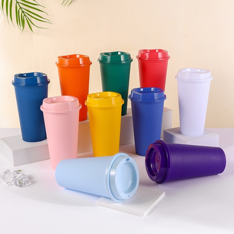 16 oz Reusable Coffee Cups with Lids  Frosted Plastic Tumblers Cup for Hot Drink and Cold Drinks Travel Mugs