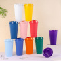 16 oz Reusable Coffee Cups with Lids  Frosted Plastic Tumblers Cup for Hot Drink and Cold Drinks Travel Mugs