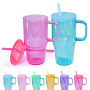 New Design 20oz Sublimation Blank Jelly Colored Glass Mug With Handle 20oz Travel Glass Water Bottle With Colorful Lids